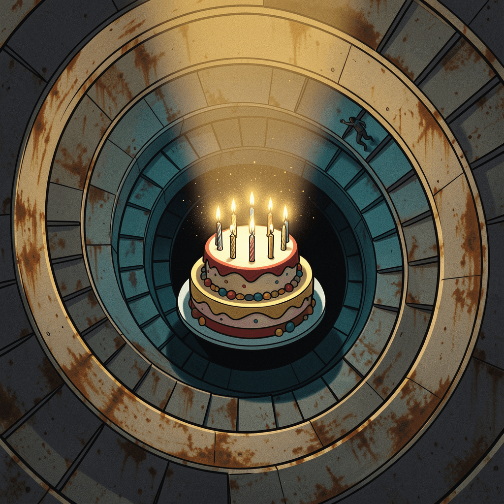 Hermes' style applied to a child's brightly-decorated birthday cake with lit candles